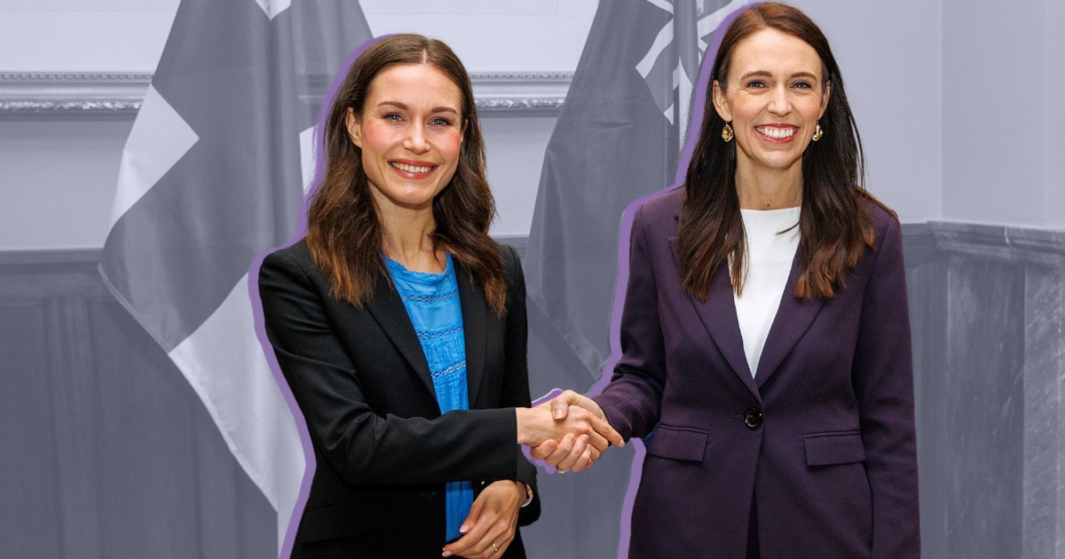 Sanna Marin (Finlandia) dan Jacinda Ardern (Selandia Baru). Kredit foto: Mamamia